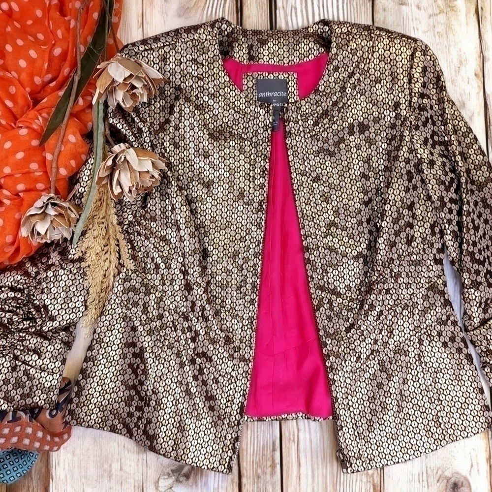 Anthracite Gold Bronze Metallic Jacket Blazer Sz 8